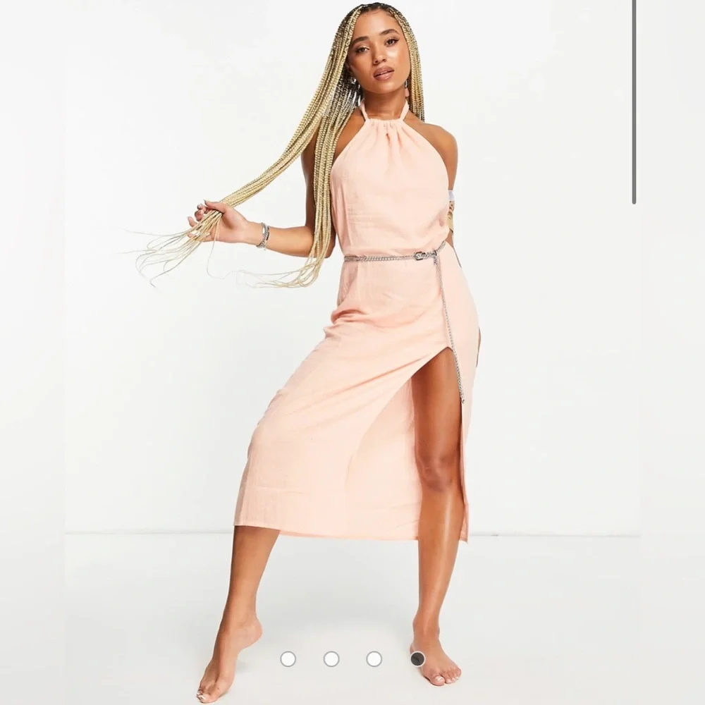 strapless open back dress Zapaka Women Ruched Satin Mother of The Bride Dress with Slit Apricot Sheath Long Wedding Guest Dress, Apricot / US8 main image 0